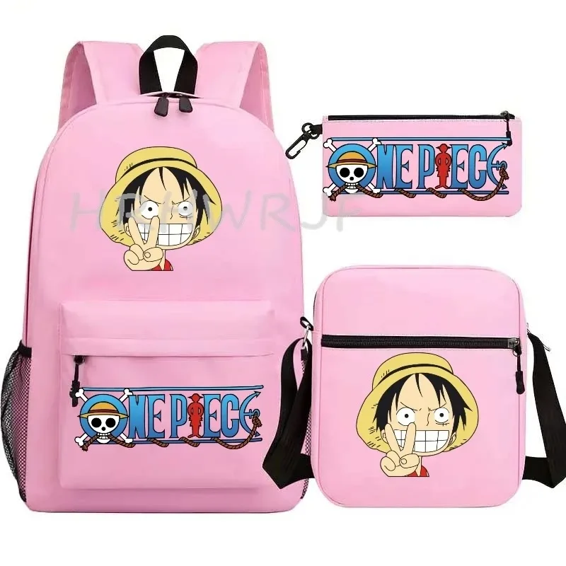 sac à dos one picec monkey d luffy, 3 pièces, sacs d'école pour garçons, sac à dos léger pour ordinateur portable, capacité pour étudiants, mochilas de voyage