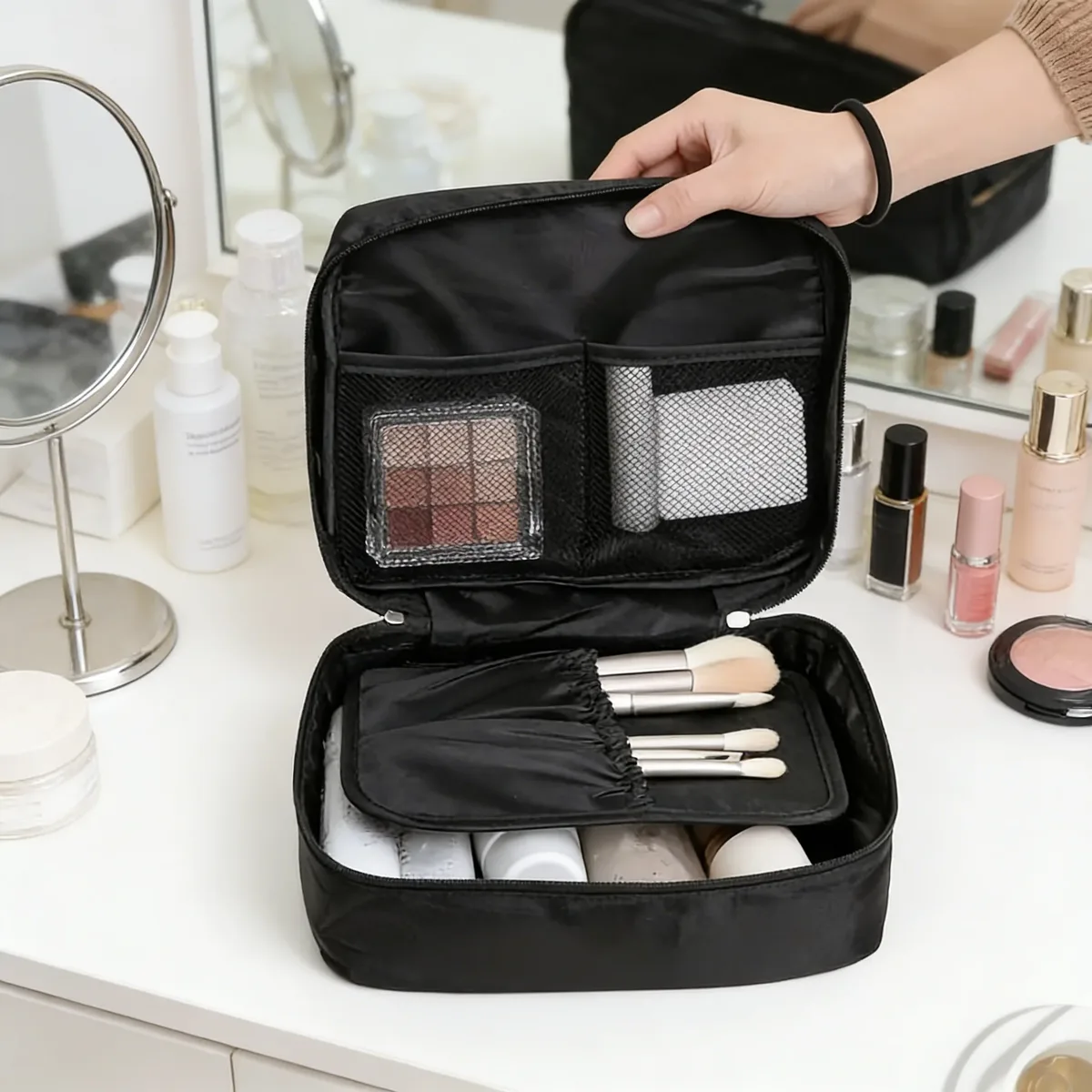 sac de rangement portable pour bagages, trousse de toilette de voyage grande capacité, petit sac de rangement carré pour maquillage
