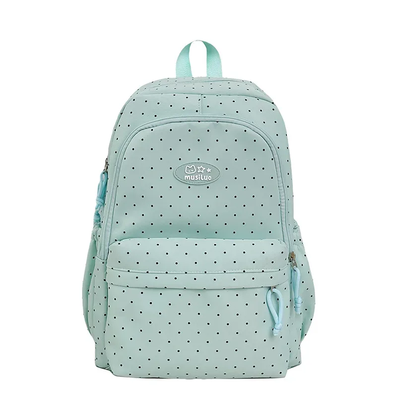 sac à dos à pois de style frais, léger, grande capacité, sac à bandoulière double pour les élèves du collège et du lycée, matériau en nylon