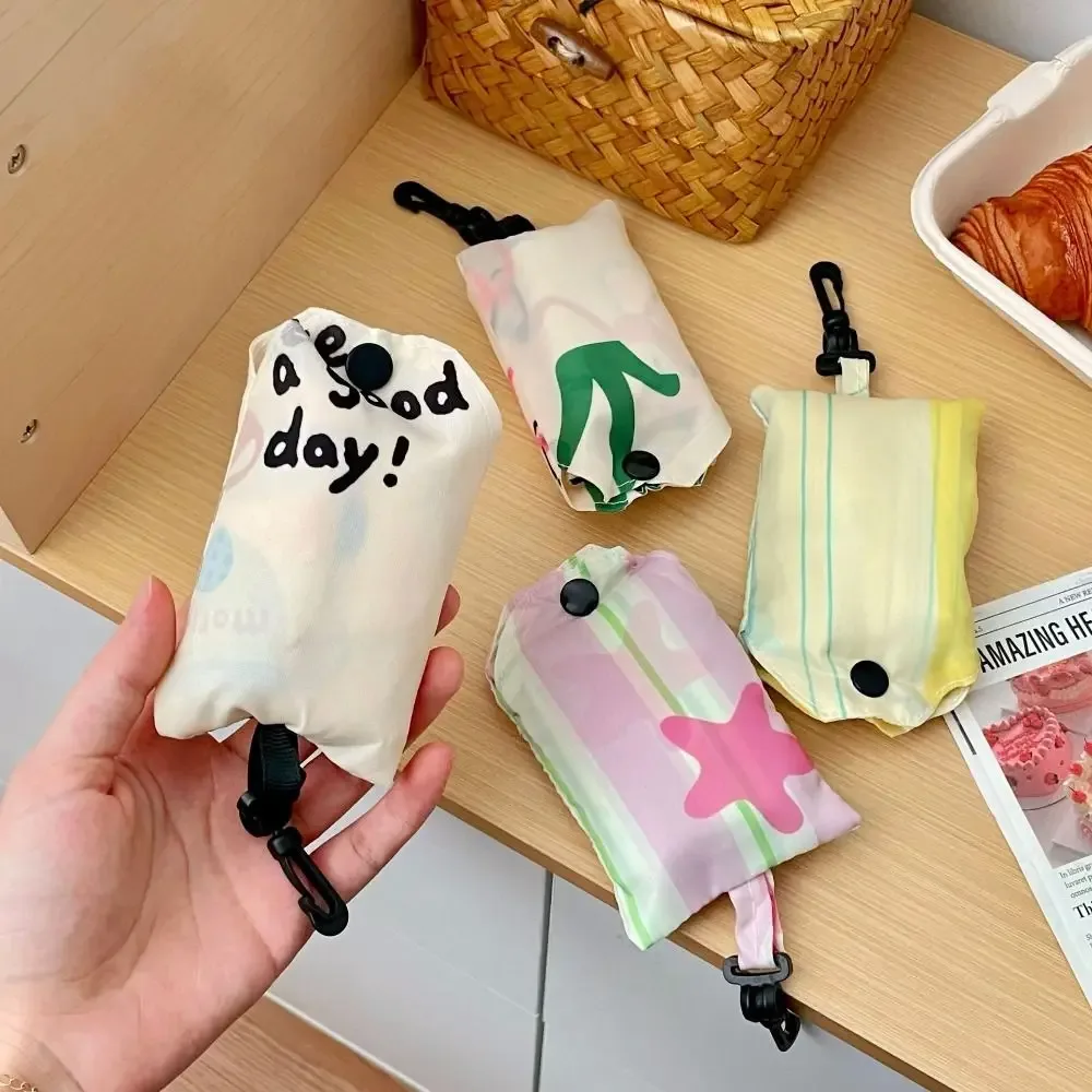 Sac de shopping pliable en nylon portable, sacs de rangement, sac fourre-tout, sac écologique à motif de dessin animé, sac de voyage imperméable et réutilisable pour les courses.