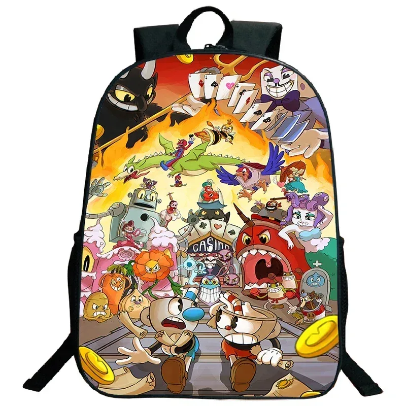 sacs de voyage, sacs d'école souples, sac à dos pour ordinateur portable, grande capacité, sac à dos imprimé cuphead pour garçons et filles, sac d'école cosplay pour étudiants