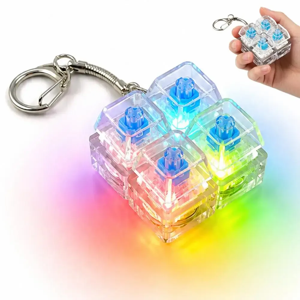 porte-clés clavier mécanique 4 touches, tactile, avec led et cristal, pendentif de sac à dos, décompression, accessoire de sac