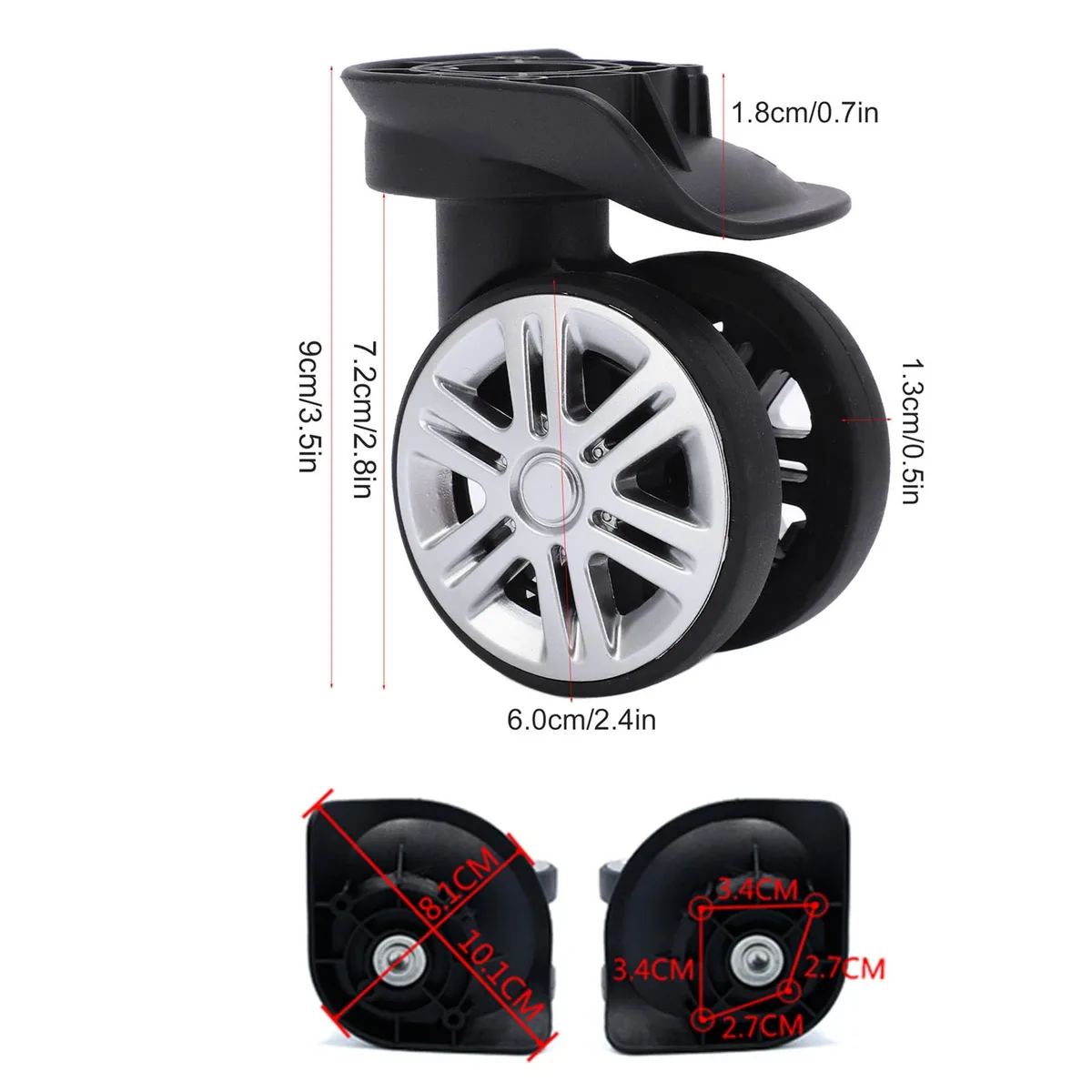 1 paire de roues pivotantes pour bagages, roulettes pivotantes pour valise, roues à double rangée muettes de remplacement