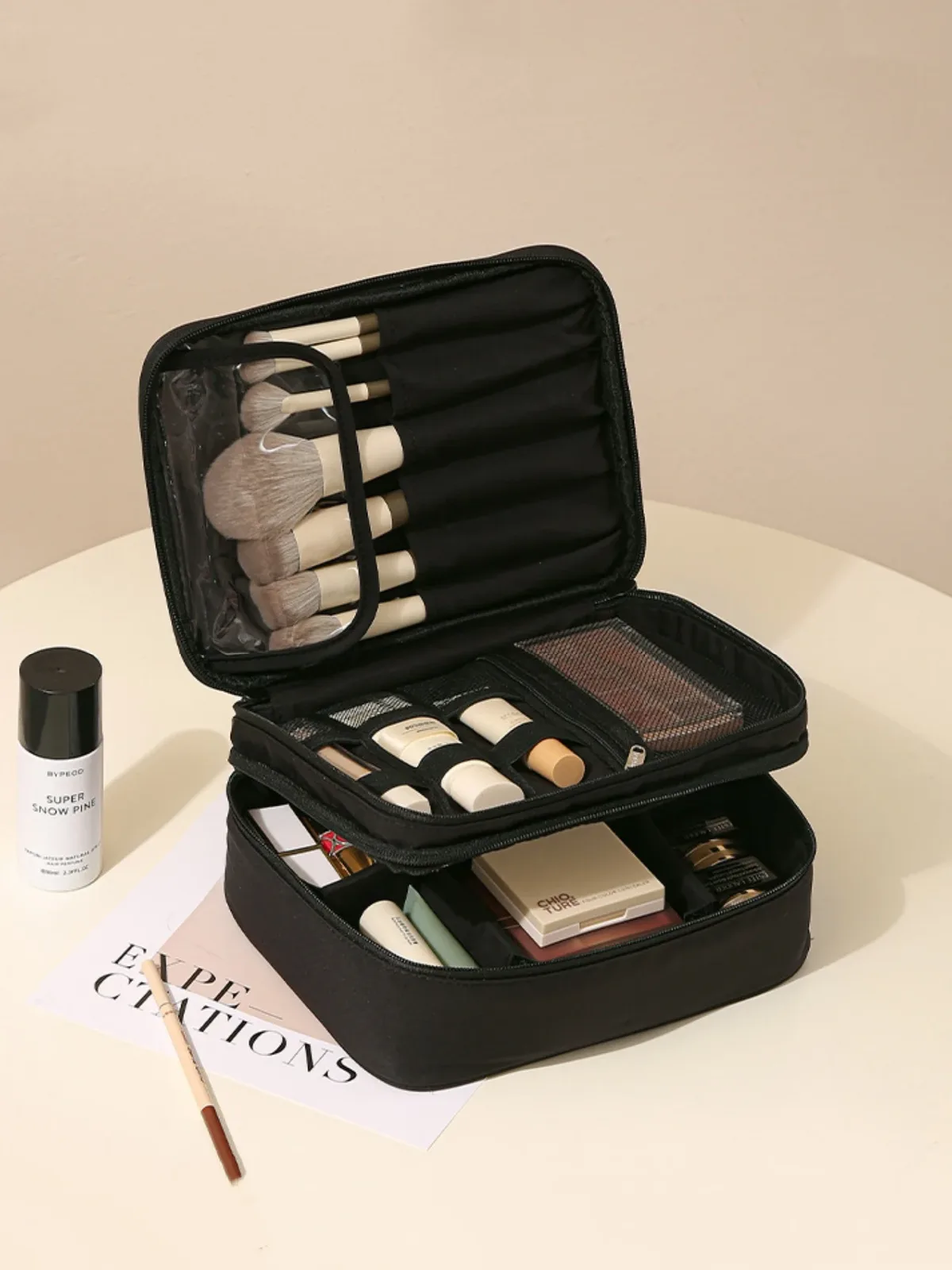 matériel en tissu oxford épais, simple ou double couche, trousse de toilette et de maquillage à la mode, adaptée aux voyages, aux voyages au travail, aux sorties quotidiennes, aux câbles de données