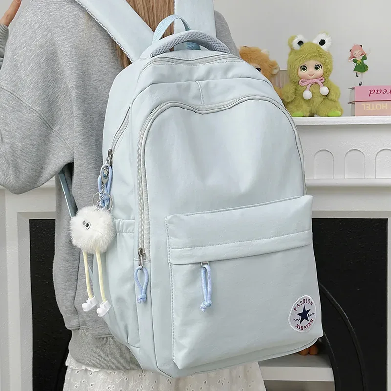 sac à dos décontracté de style universitaire, couleur bonbon, grande capacité, en nylon imperméable, pour l'école, les voyages et les ordinateurs