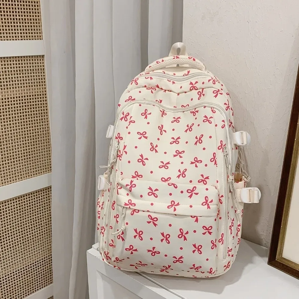 sac à dos grande capacité à imprimé floral, multi-poches, motif nœud épaissi, léger et durable, pour l'école primaire