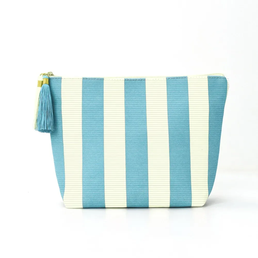 sac de maquillage portable en velours côtelé, grande capacité, motif rayé, trousse de toilette, sac de rangement, pour voyage