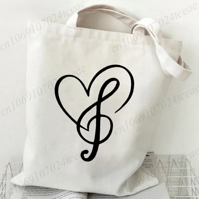 sac en toile harajuku pour femmes, sacs à bandoulière décontractés, grand sac fourre-tout, sac à main avec motifs de notes musicales, sacs à main tendance