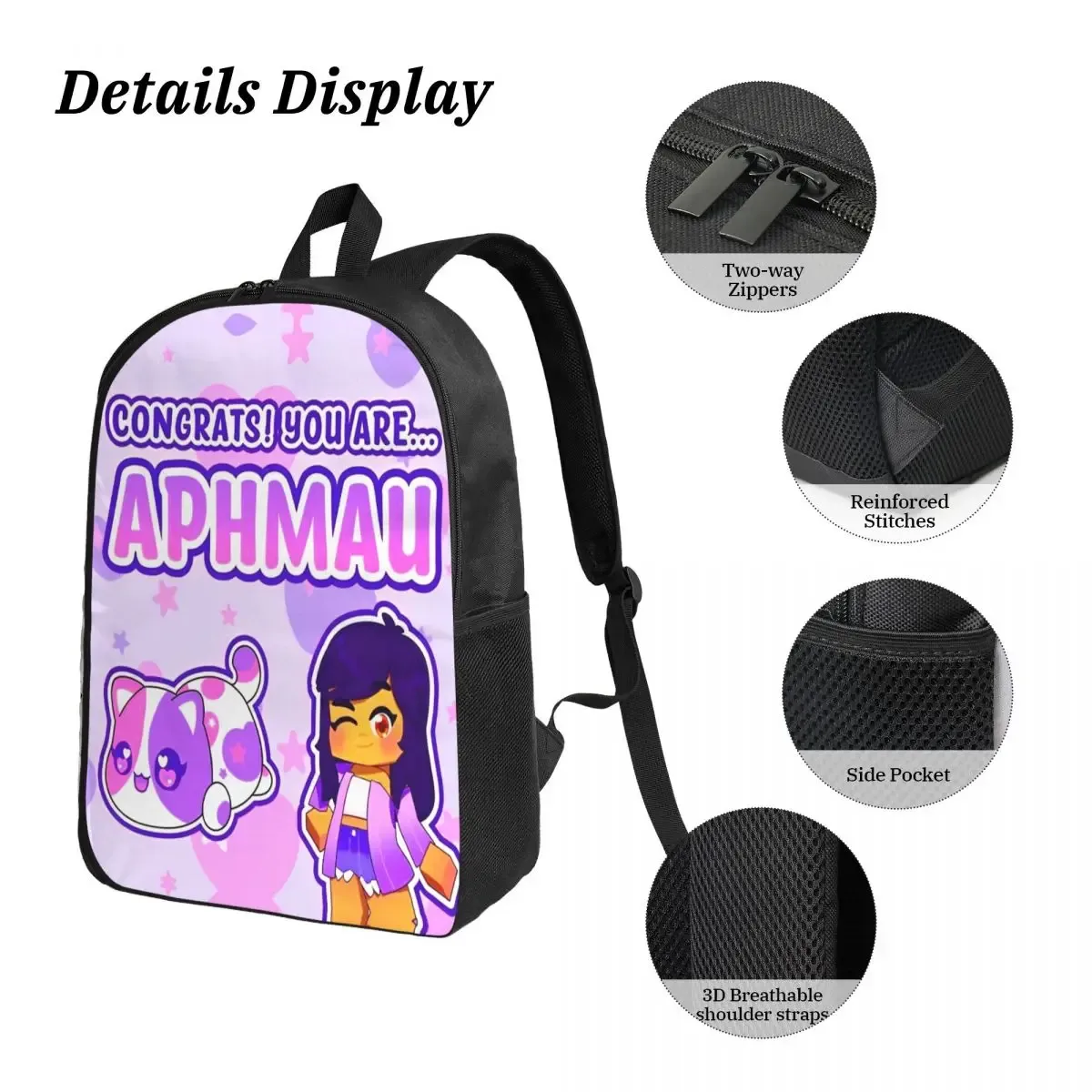 3 pièces aphmau et chats accessoires ensemble de sac à dos pour enfants sacs à stylos ensembles de sacs à livres avec boîte à déjeuner pour les écoliers sac à dos