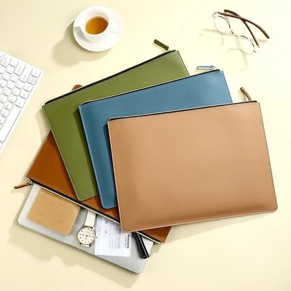 porte-documents a4 en cuir pu, imperméable, grande capacité, sac à fermeture éclair, classeur de haute qualité, clip de rangement pour documents, conférence