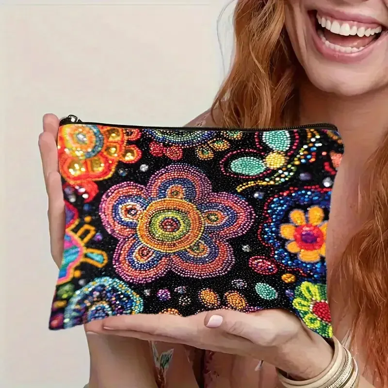 nouvelle trousse de rangement pour fleurs d'automne, sac à fermeture éclair, trousse de maquillage en lin, trousse de beauté, pochette de maquillage, étui à maquillage