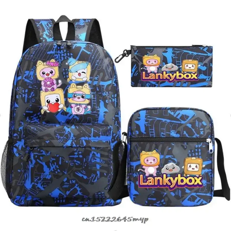 ensemble de sac à dos anime lankybox pour enfants, sacs d'école pour garçons et filles, sac à dos de voyage pour hommes et femmes, sac à dos pour adolescents, cadeau mochila, 3 pièces