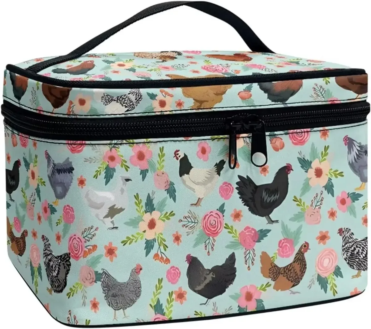 bronwn-trousse de maquillage portable avec fermeture à glissière, sac de toilette, fourre-tout pour cosmétiques, poudres imprimées, rétro, salle plus lente