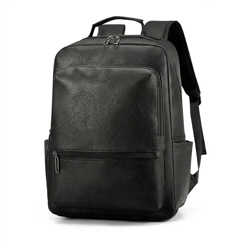 Sac à dos en cuir PU pour hommes, grande capacité, sac pour ordinateur portable, adapté aux ordinateurs portables, sac de voyage classique et décontracté pour le travail et les étudiants