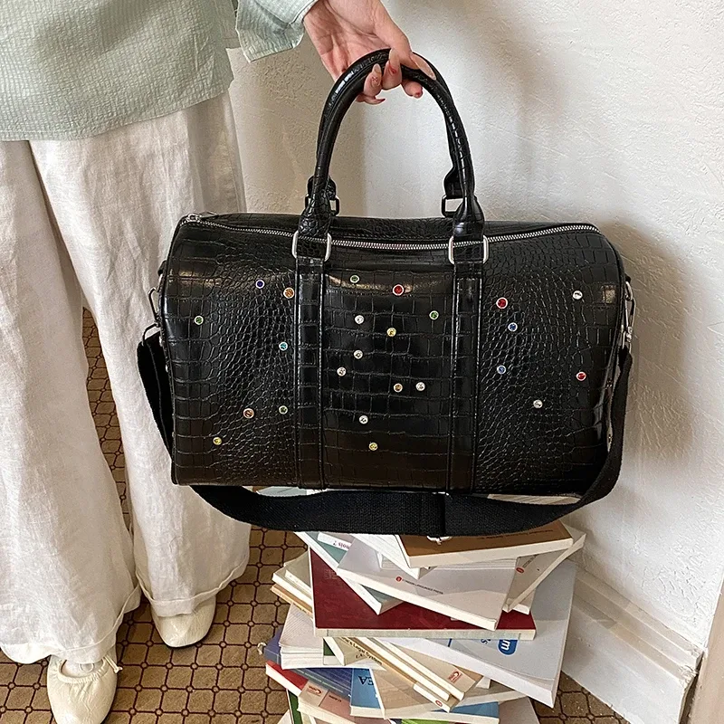 sac à main de voyage en cuir pu de haute qualité shining diamond, grande capacité, pour hommes et femmes, sacs à bandoulière, sacs de shopping