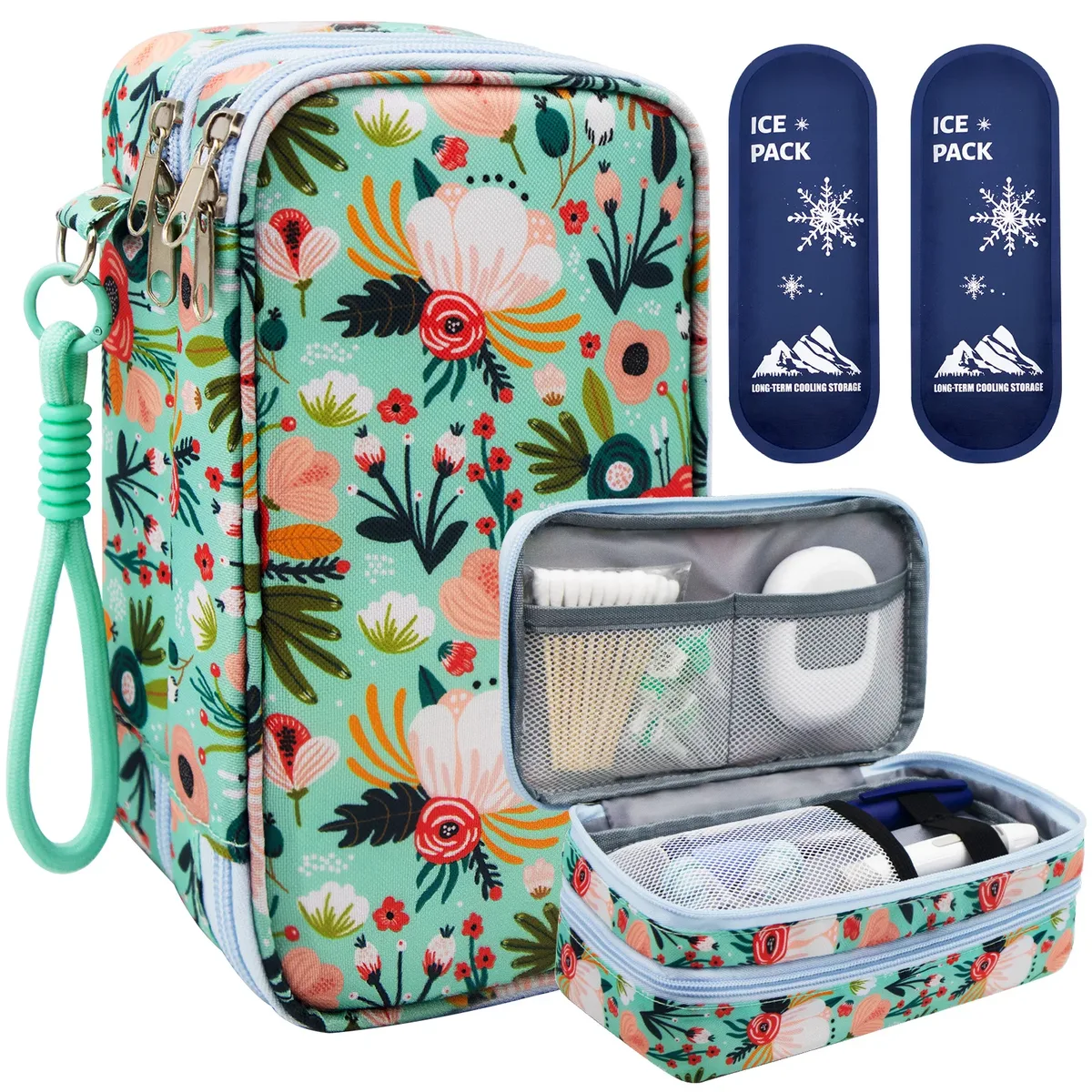 sac isotherme à insuline avec sacs de glace, organisateur de médicaments de voyage pour le diabète, mallette de rangement double couche