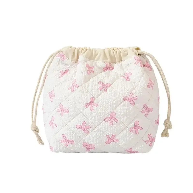 sac de rangement pour articles de toilette de voyage, trousse à maquillage matelassée en coton avec cordon de serrage, sac cadeau à cordon de serrage tendance et mignon