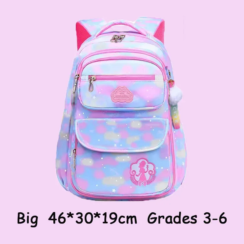 sac à dos d'école à motif nuage, rose, violet, bleu, style princesse, mignon, imperméable, kawaii
