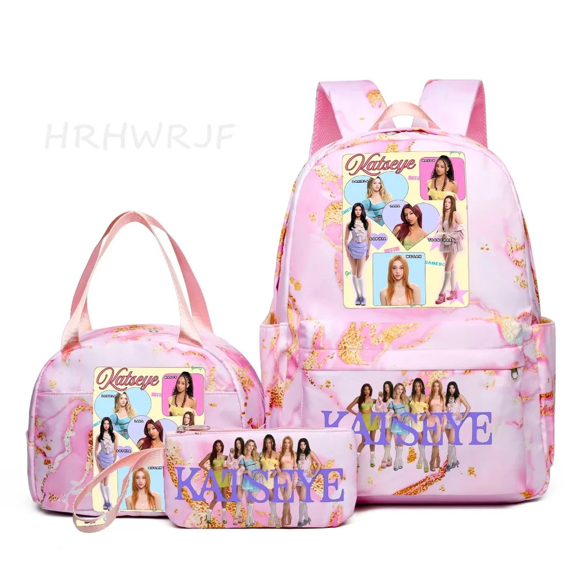 nouveau sac à dos katseye 3 pièces, dégradé rose, grande capacité pour adolescents, avec sac à bandoulière, idéal pour l'école et les voyages, pour usage quotidien