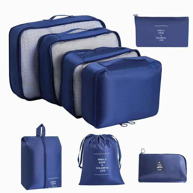 ensemble de rangement de voyage : sacs de rangement pour vêtements, chaussures, articles de toilette et maquillage, grande capacité, valise portable, sac de classification
