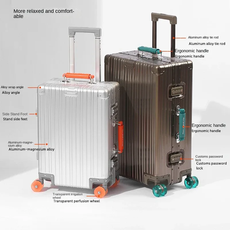 bunnyfly 20/24/28 pouces valise de voyage tout en aluminium bagages roulants boîte d'embarquement boîtier de chariot avec roues bagage à main