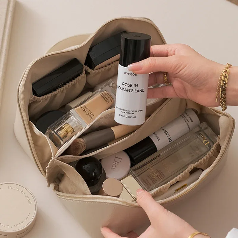 sac à cosmétiques en cuir pu, sacs de rangement de cosmétiques de voyage de grande capacité pour femmes, sac à