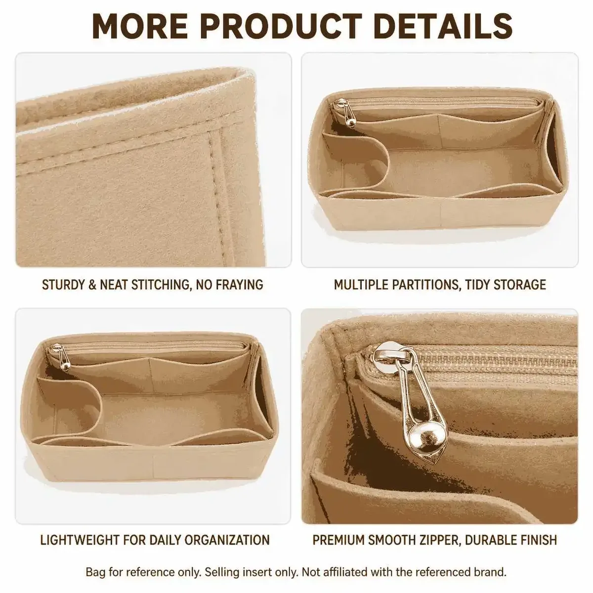 organisateur de sac à main en feutre, doublure structurée pour un rangement quotidien, compatible avec les sacs coach city tote de tailles régulière, moyenne et petite.