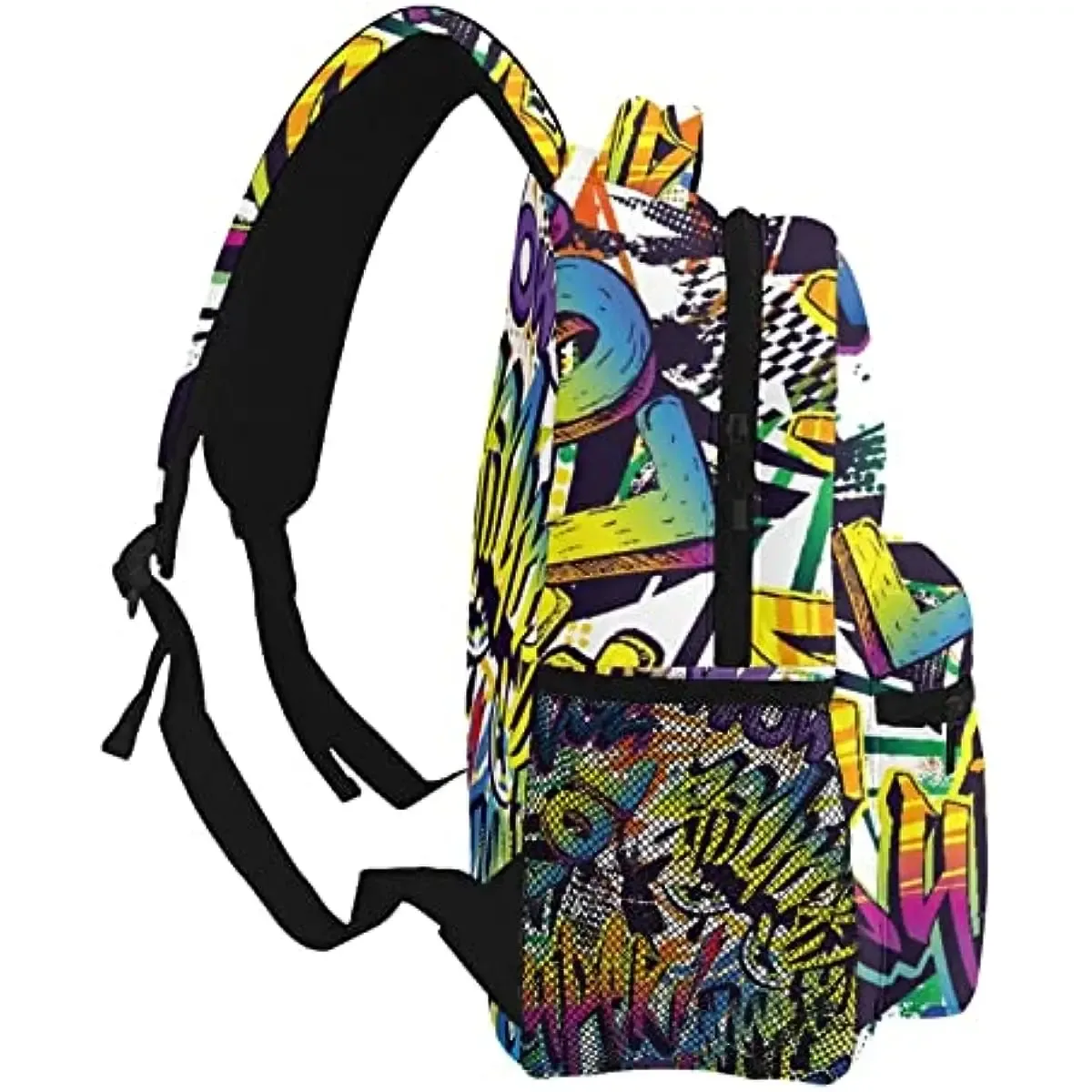 sac à dos multi-loisirs sr avec motif de bande dessinée abstraite, style graffiti urbain, texte, yo pop, super grunge, wow, voyage, sports, école
