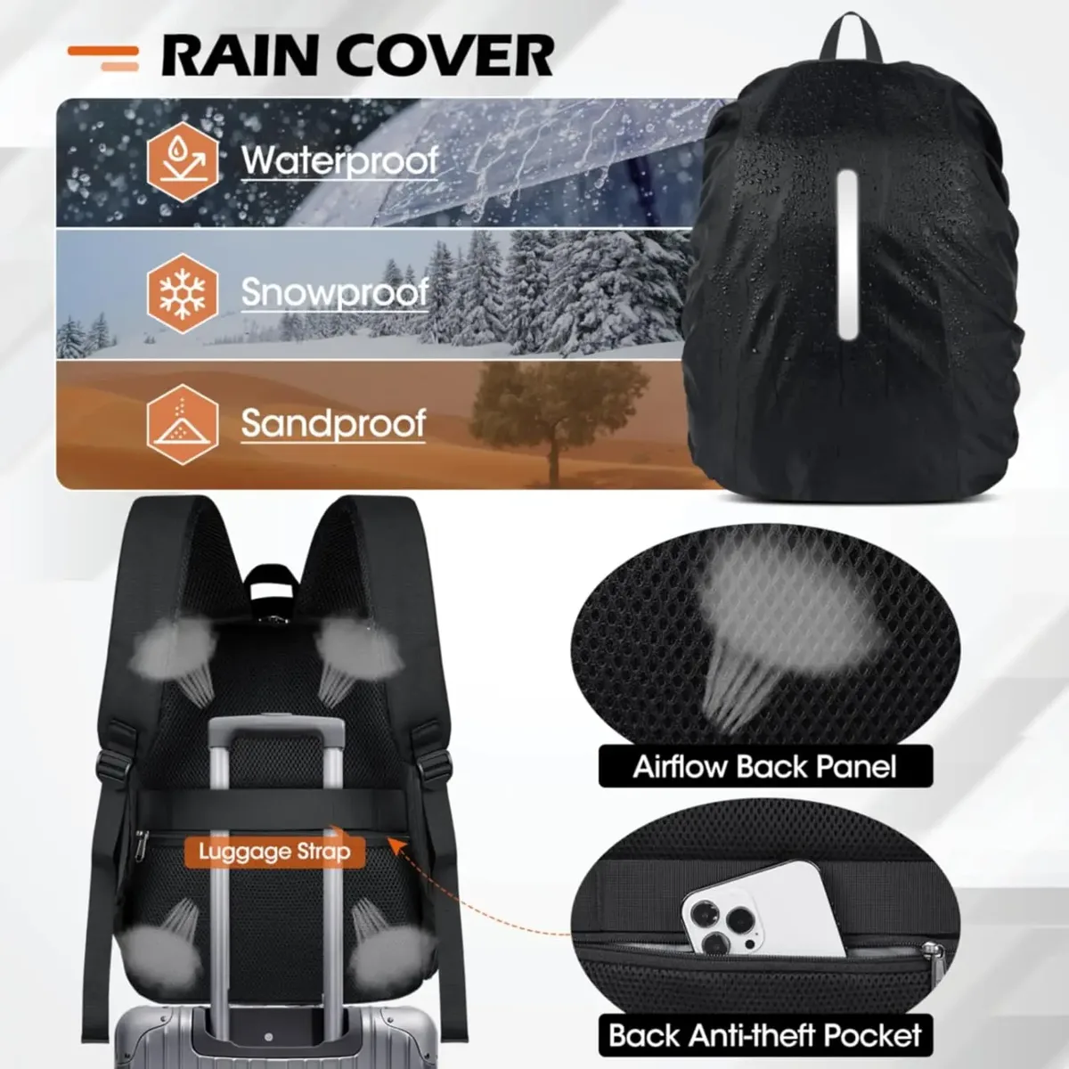 sac à dos étanche pour appareil photo, sac à dos pour ordinateur portable, antivol, étui pour appareil photo de voyage, sac à dos de photographie de grande capacité avec housse de pluie