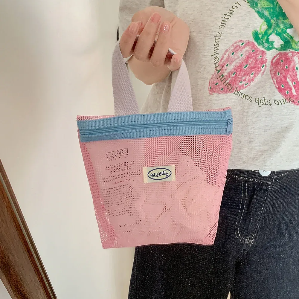sac à main en maille, sac de maquillage, pochette de maquillage pour femmes, sac de lavage portable, sac de plage, clé mobile, sacs de rangement pour petits articles, organisateur