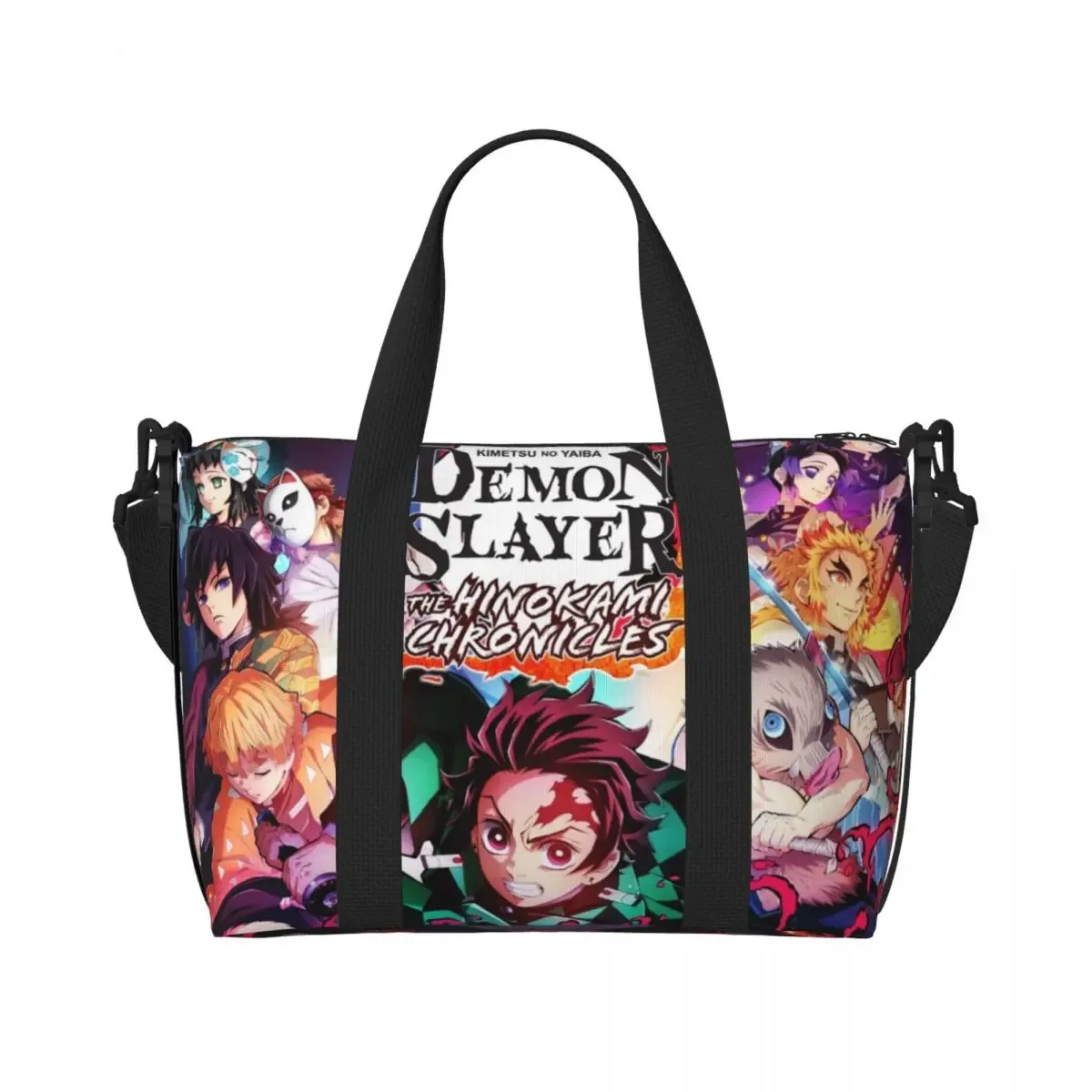 sac fourre-tout de plage personnalisé demons slayers anime manga pour femmes, tanjiro kamado nezuko, grand compartiment, sacs de voyage de plage de gym