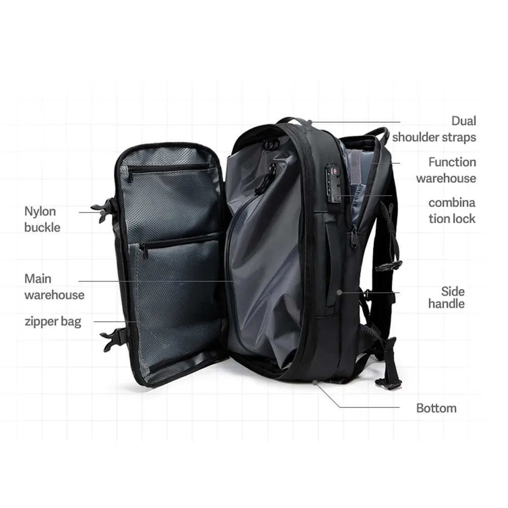 sac à dos de voyage pour hommes, compression sous vide, 40l, pour ordinateur portable, affaires, grande capacité, pour l'école, sac à dos de randonnée extensible