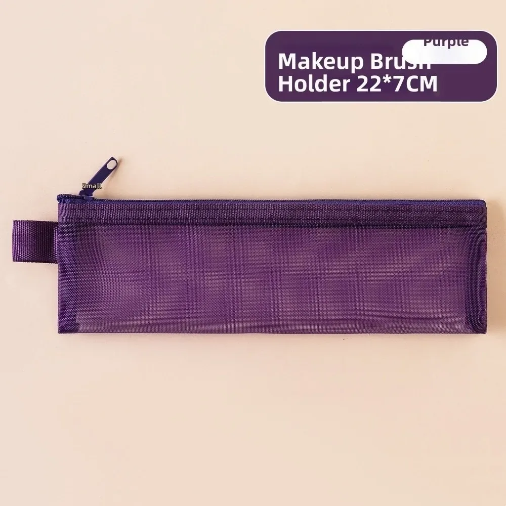 nouvelle trousse de rangement en maille pour pinceaux de maquillage, couleur unie, avec fermeture éclair, étui portable pour stylos, pochette de rangement pour stylos