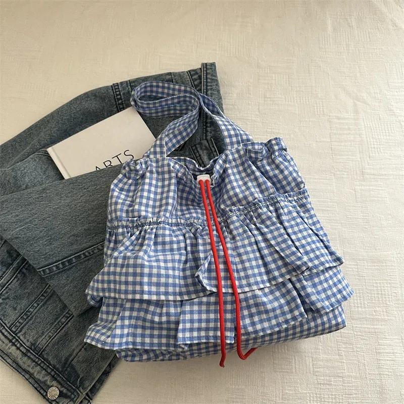 sac fourre-tout à volants pour femmes, sac à main à cordon de serrage, sacs à bandoulière en toile à la mode sacs coréens de grande capacité bolsos de mujer