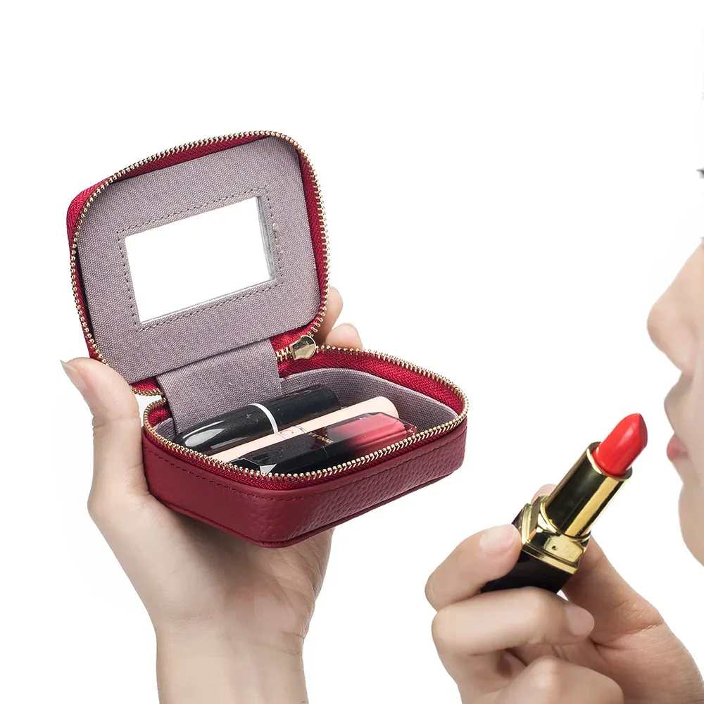 Étui à rouge à lèvres avec miroir intégré, mini sac à cosmétiques, trousse à fermeture éclair, trousse de maquillage, trousse à lentilles de contact de voyage, trousse à main pour rouges à lèvres