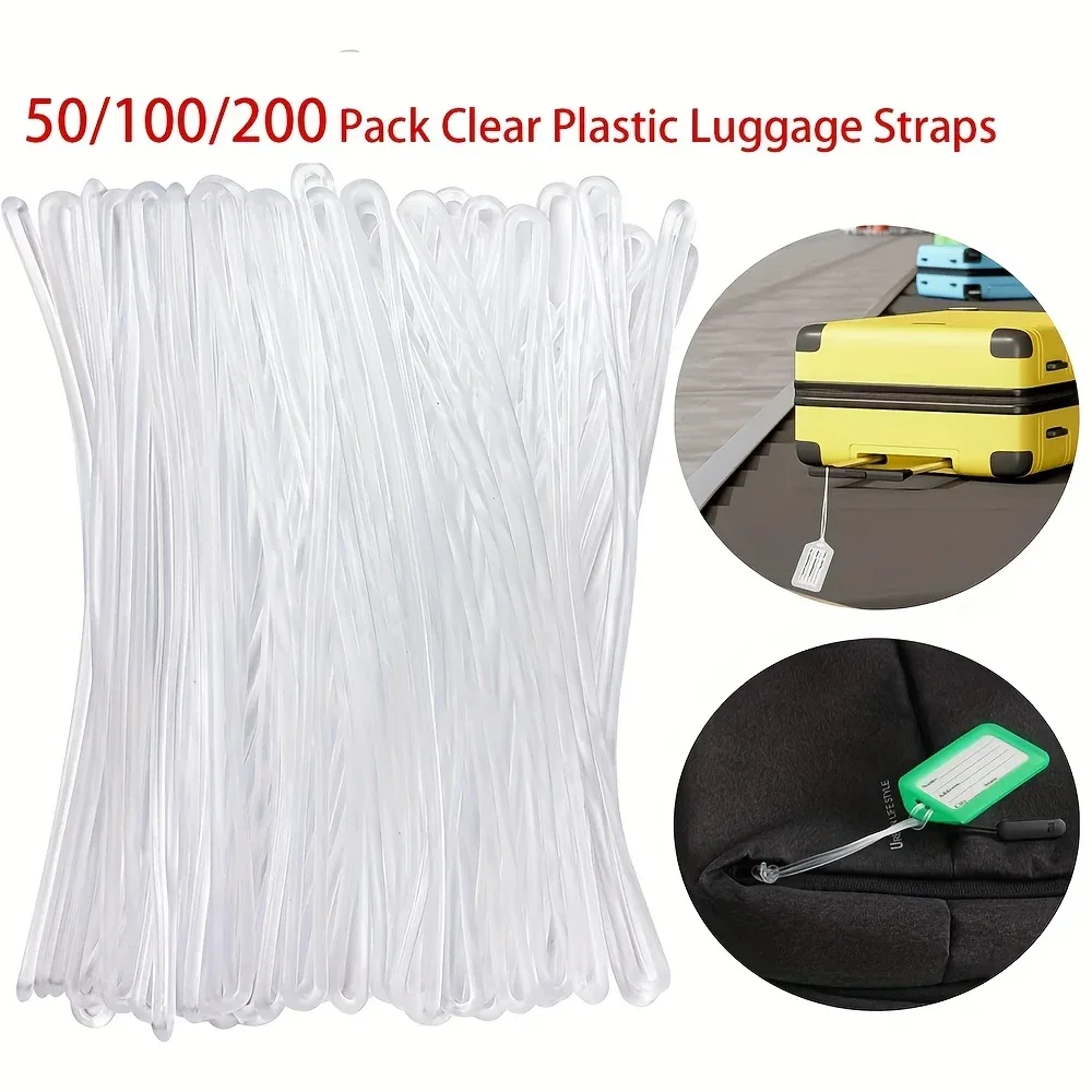 Paquet de 50/100/200 sangles de bagages en plastique transparent, boucles à vis sans fin pour étiquettes de bagages, boucle d'étiquette de nom en plastique pour cartes d'identité, 6 pouces