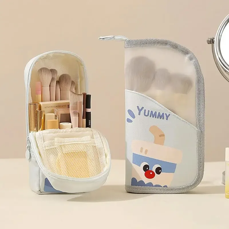 sac à pinceaux de maquillage imprimé de dessins animés, grande capacité, poche intérieure en maille pour le rangement des cosmétiques, organisateur d'outils de beauté