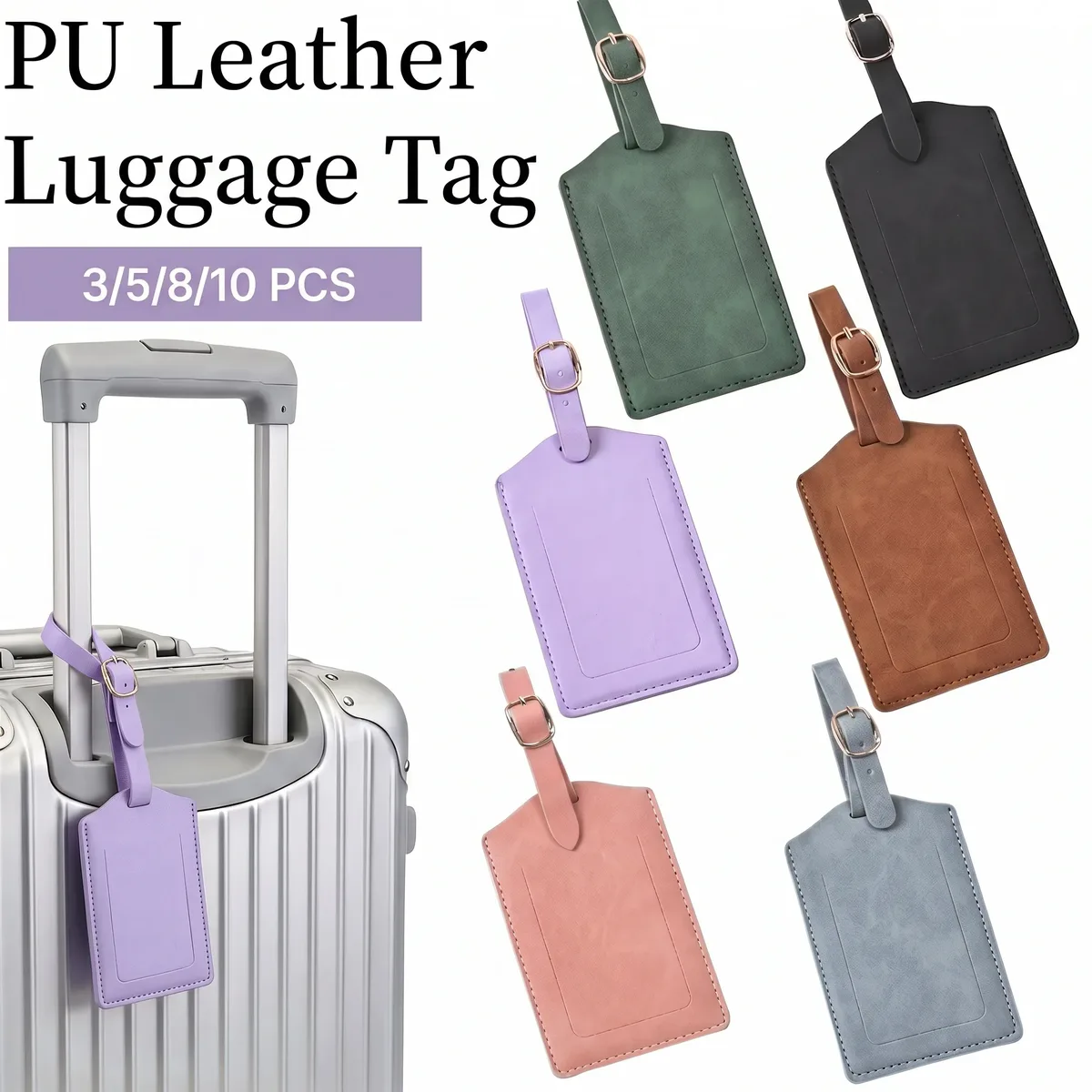 étiquettes de bagage en cuir pu, 3/5/8/10 pièces, avec boucle métallique réglable, anti-perte, étiquette d'ide