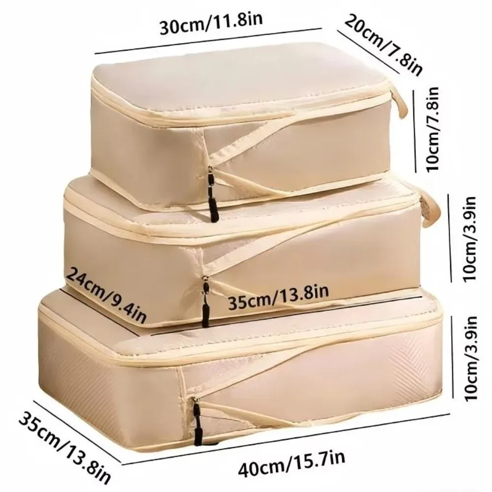3 pièces/ensemble cubes de compression de voyage en polyester grande capacité, imperméables, portables, organisateurs de bagages auto-compressibles