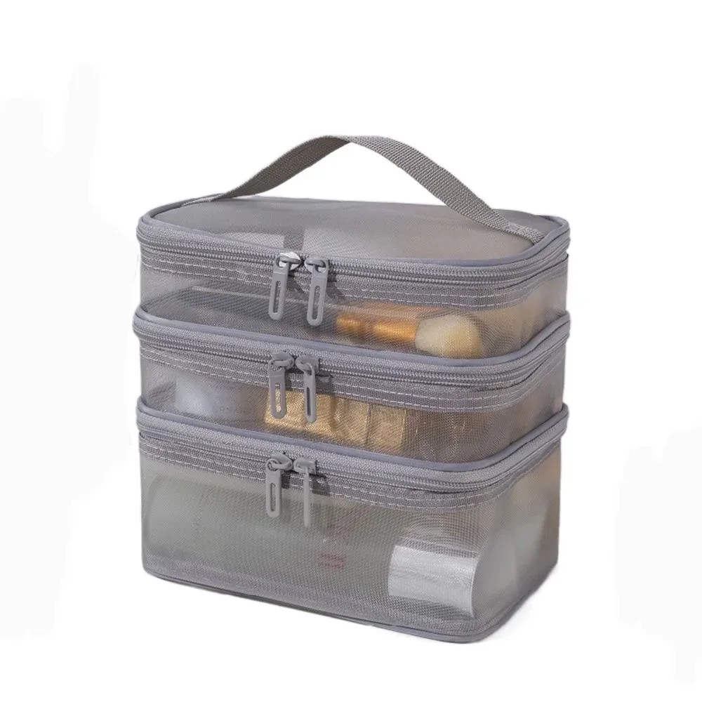 sac de voyage transparent en maille pour cosmétiques, sac de rangement de grande capacité, sac de rangement pour maquillage, sac de toilette à 2/3 couches, sac de toilette pour la gym et la natation