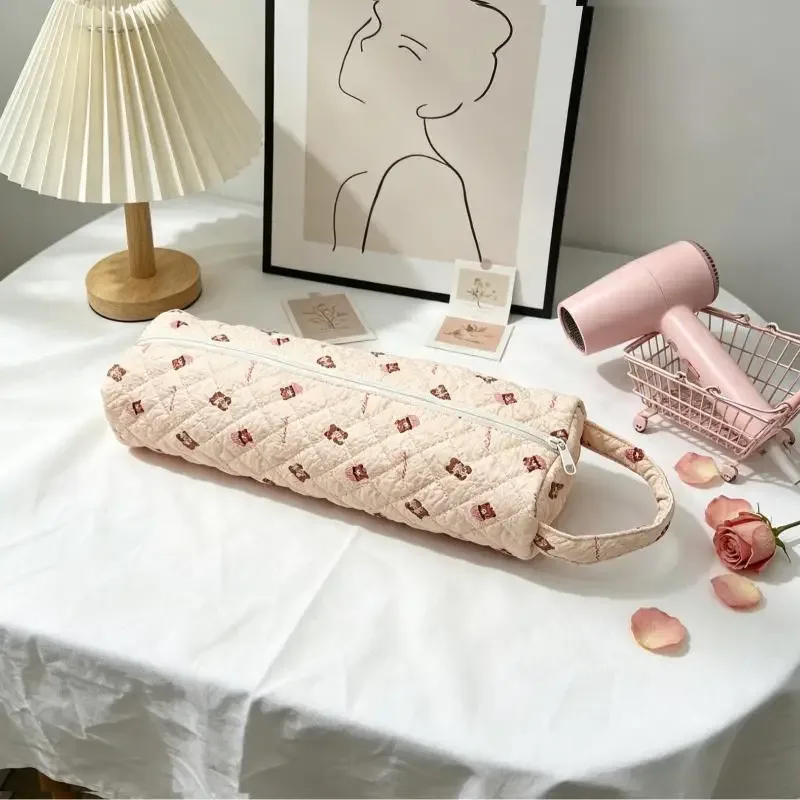 sac de rangement matelassé pour sèche-cheveux avec imprimé floral mignon, poignée portable, grande capacité, étui de transport pour voyage, organisateur de salle de bain