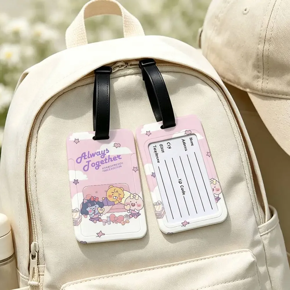 étiquette de bagage en pvc imperméable cartoon cute k-kakaos lovely friends avec carte d'informations, étiquette d'identification anti-perte pour sac à dos scolaire