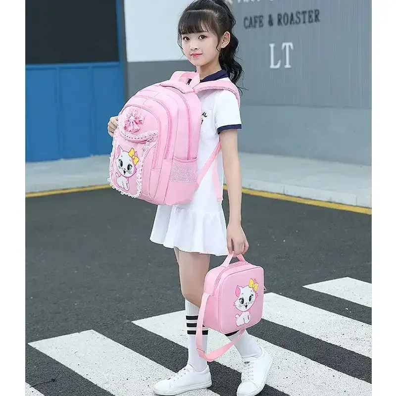 ensemble sac à dos enfant motif chat avec sac à déjeuner et trousse, sac d'école mignon pour filles et garçons, cartable imperméable pour élèves du primaire