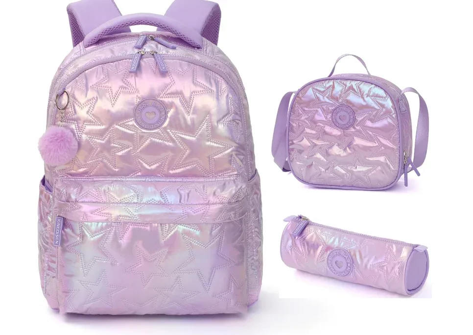 Sac à dos d'école pour enfants et adolescents, sac à dos décontracté pour filles et femmes, ensemble sac à dos scolaire avec boîte à lunch et trousse à crayons, sac à livres pour filles