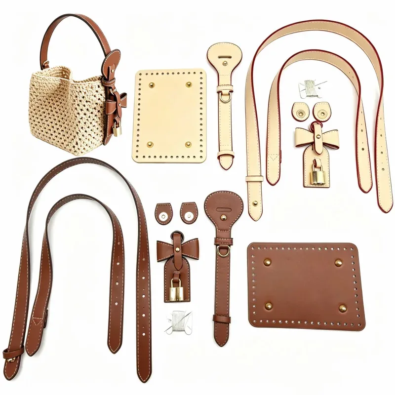 Sac à main en paille tressée fait main DIY, accessoires en cuir, sac seau vintage, matériau pour sac à bandoulière simple ou croisé