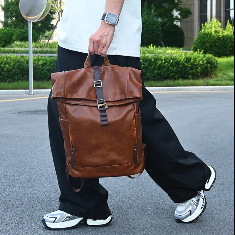 sac à dos en pu pour hommes, grande capacité, voyage en plein air, déplacements, camping, randonnée, sac à bandoulière, voyage d'affaires, ordinateur portable, collège, cartable