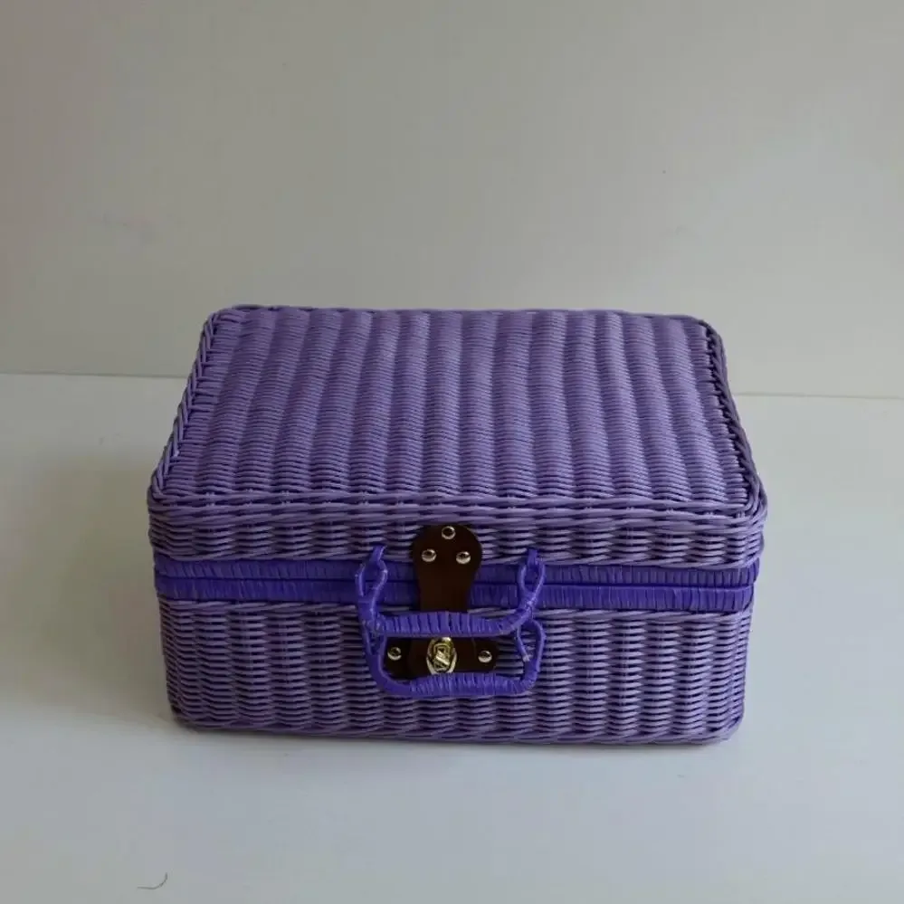1 pc paniers de rattan panier de stockage de pique-nique valise en acier avec boîte-cadeau à la main boîte de stockage cosmétique tissée organisation de stockage