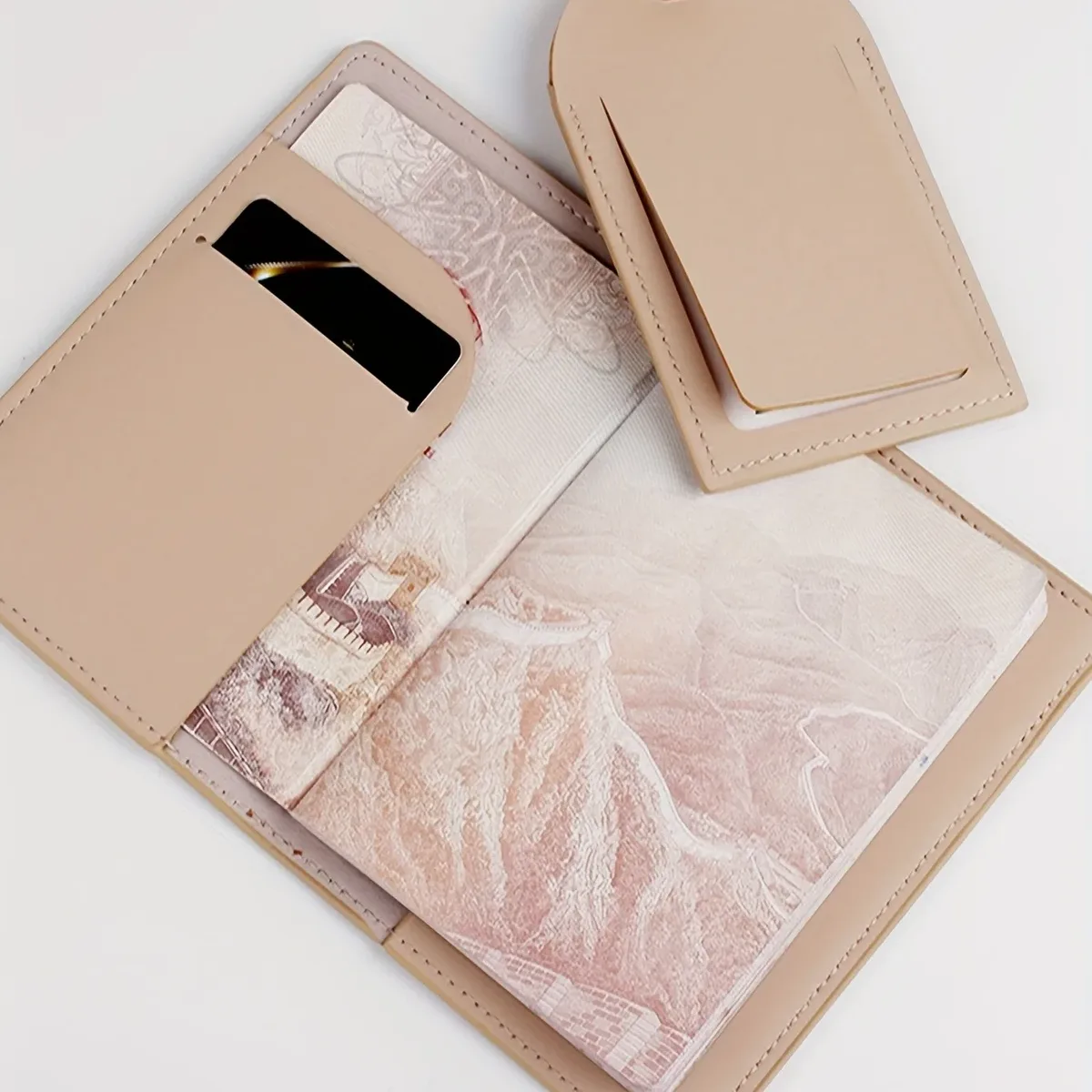 2 pièces/ensemble couverture de passeport étiquette de valise de bagage avec nom carte d'identité anti-perte portefeuille en cuir pu accessoires de voyage pour les couples de vol