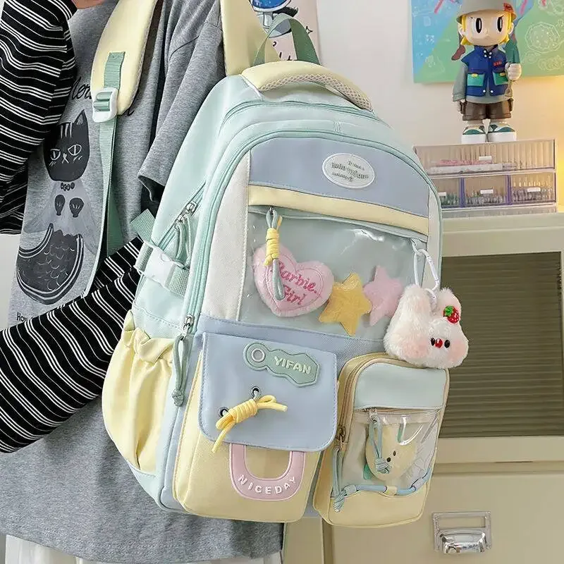 sac à dos mignon pour fille de style dopamine ins, nouveau modèle pour les lycéennes, sac à dos de grande capacité avec blocs de couleurs