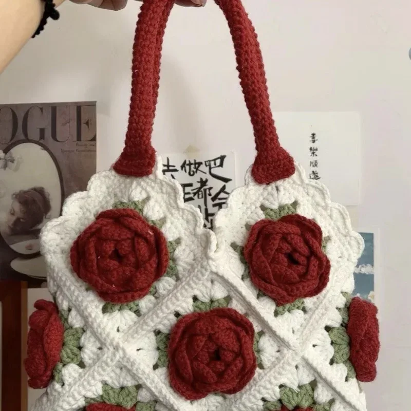kit de matériel de sac à bandoulière carré, kit de bricolage au crochet, sac à main tissé pour femmes et adolescentes, cadeau pour anniversaire romantique